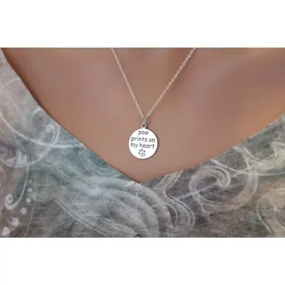 Sterling Silver Paw Prints on my Heart Necklace